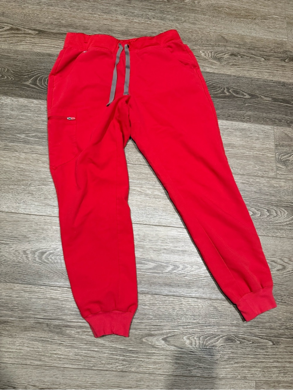 Figs Red Track Jogger Pants with Gray Drawstring